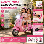 Rainbow Toys Vespa 12v Battery Operated Rechargeable Ride On Scooter with Music & Lights (Pink, Double Seater)