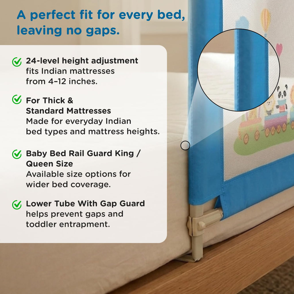 Mee Mee Bed Rail Guard 6 ft (180 × 72 cm) Adjustable Safety Rail for Babies Elephant Print