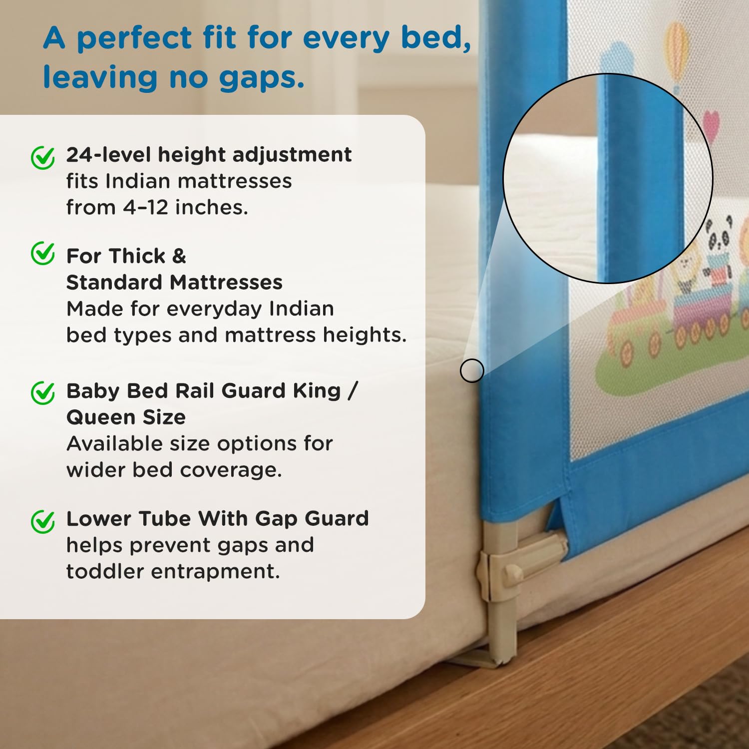 Mee Mee Bed Rail Guard 6 ft (180 × 72 cm) Adjustable Safety Rail for Babies Elephant Print