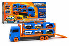 Fold Track Car Transporter Toy Truck with Race Track & 6 Die-Cast Cars