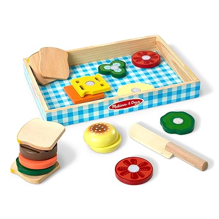Melissa & Doug Sandwich-Making Set (Wooden Play Food, Wooden Storage Tray, High-Quality Materials, 17 Pieces)