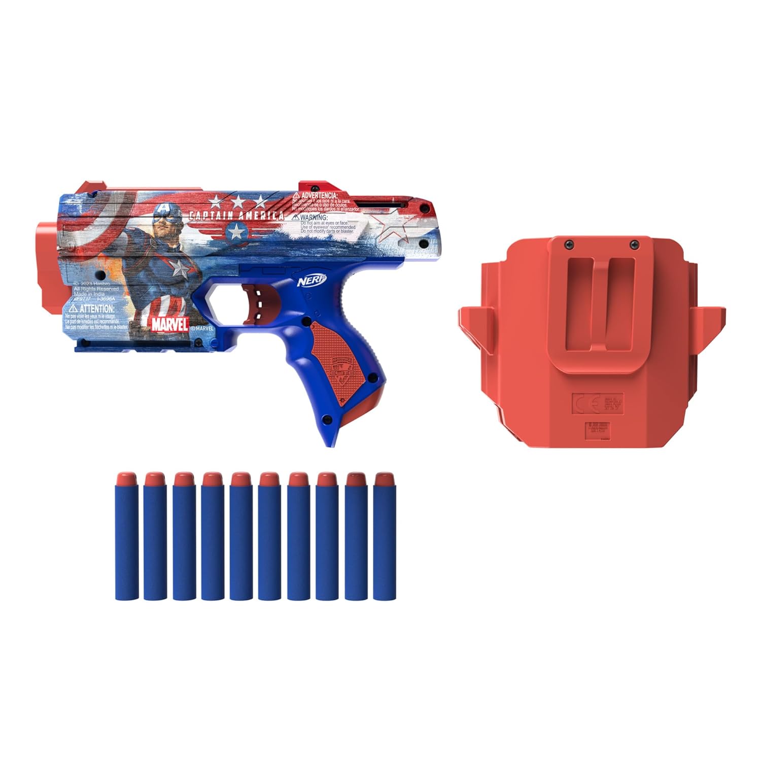 Hasbro Nerf Marvel Captain America Dart Blaster, 10 Nerf Elite Darts