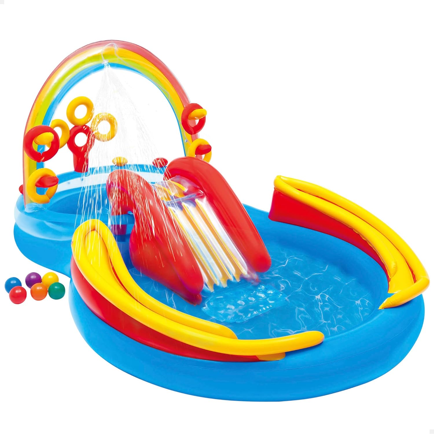 Intex Inflatable Rainbow Ring Water Play Centre, Multi Color Swimming Pool