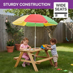 Plum Rectangular Wooden Kids Picnic Table with Adjustable Parasol | Outdoor Activity Table with Benches | Natural Wood