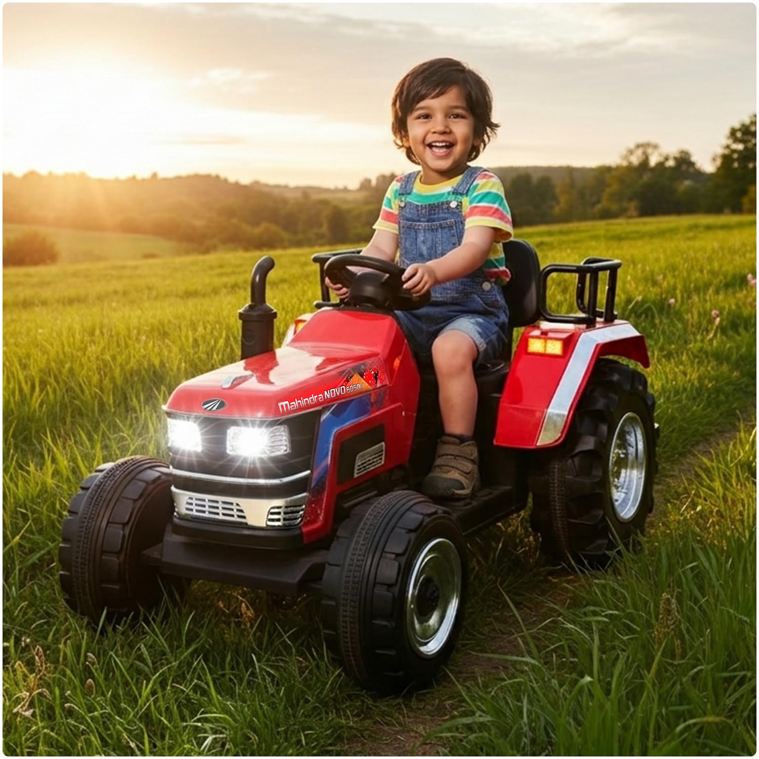 Toyzone Licensed Mahindra Electric Tractor Rechargeable Ride on with 12V 12AH Battery LED Lights, MP3 Music-USB