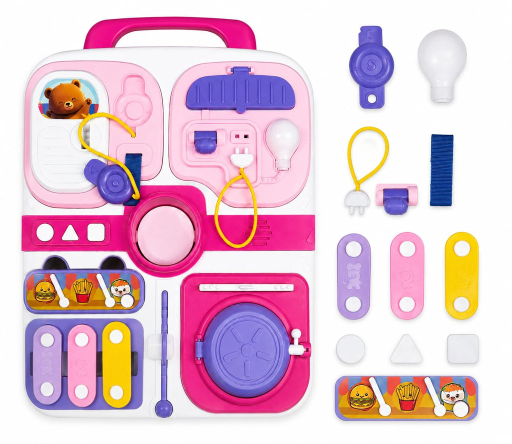 Abero Montessori Busy Board Sensory Activity Board with Switches, Locks, Buttons, Light & Learning Activities