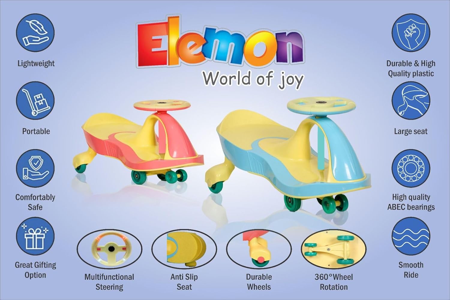 Elemon Kids Swing Car, Scratch Free Wheels, Ride on Magic Toys Car,