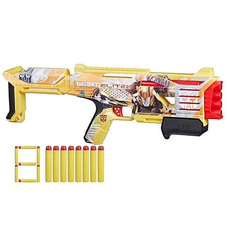 Hasbro Nerf Transformers Bumblebee Dart Blaster, 8 Nerf Elite Darts