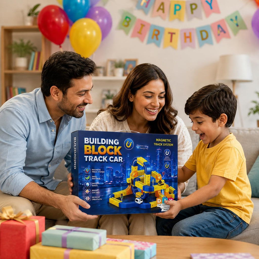 Magnetic Building Block Track Car Set DIY Construction Racing Track