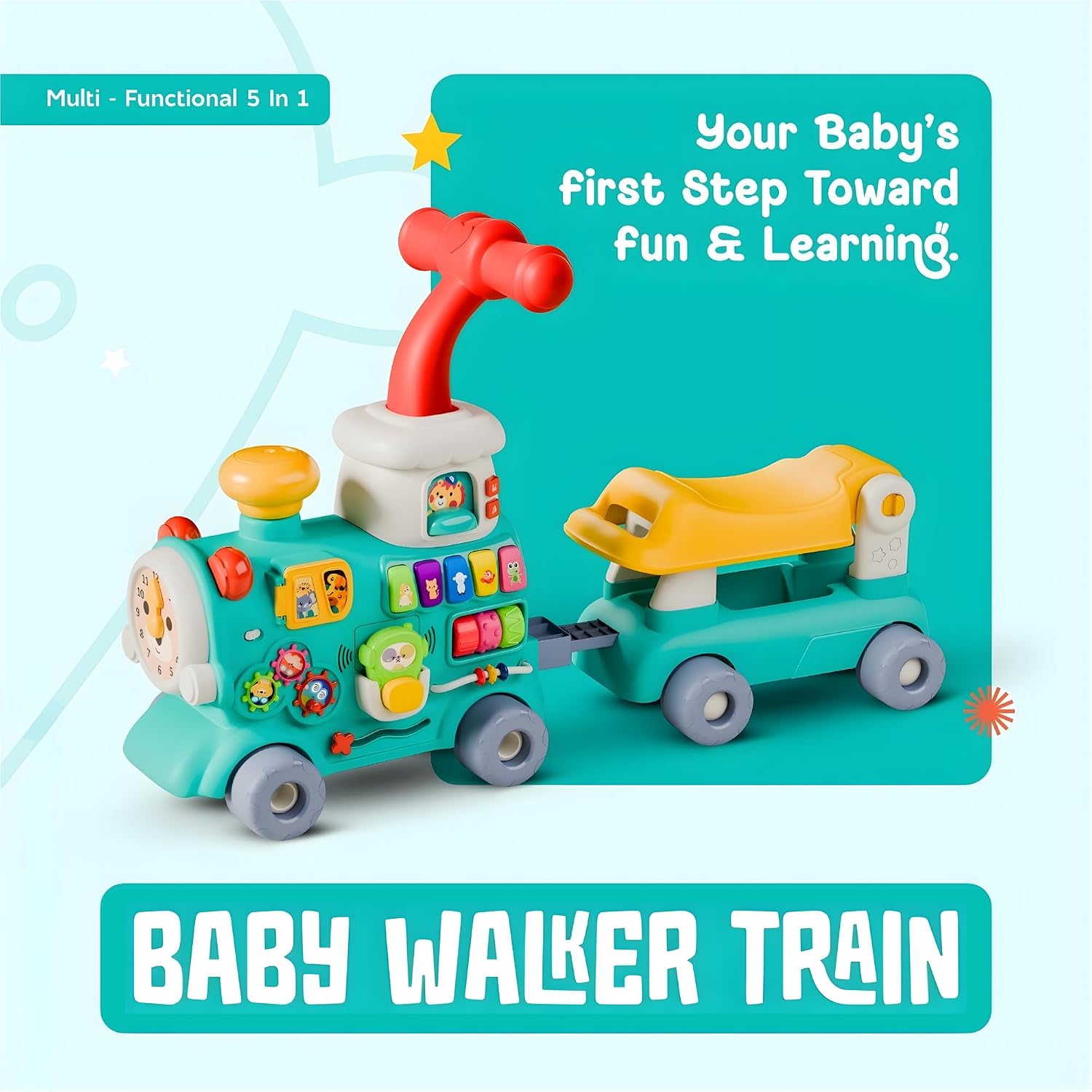 Rainbow Toys Multifunctional -5 in 1 Baby Walker Train Toy with Musical Activity Assorted Color
