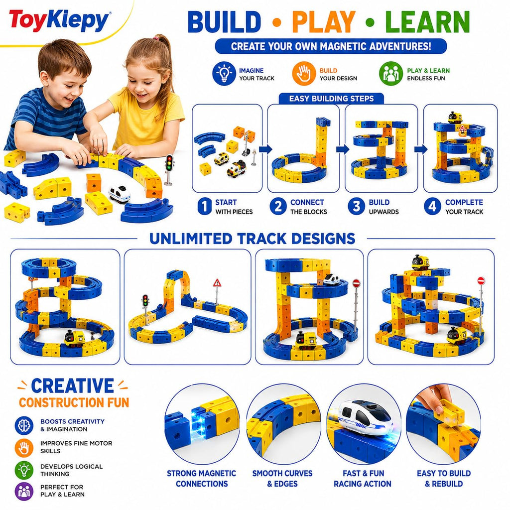 Magnetic Building Block Track Car Set DIY Construction Racing Track