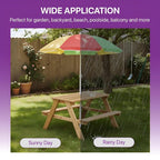 Plum Rectangular Wooden Kids Picnic Table with Adjustable Parasol | Outdoor Activity Table with Benches | Natural Wood