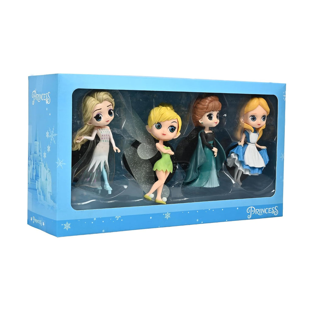 Princess 4-Piece Cute Character Doll Figure Set – Elsa, Tinker Bell, Anna & Alice Style Collectibles