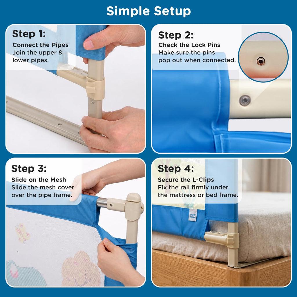Mee Mee Bed Rail Guard 6 ft (180 × 72 cm) Adjustable Safety Rail for Babies Elephant Print