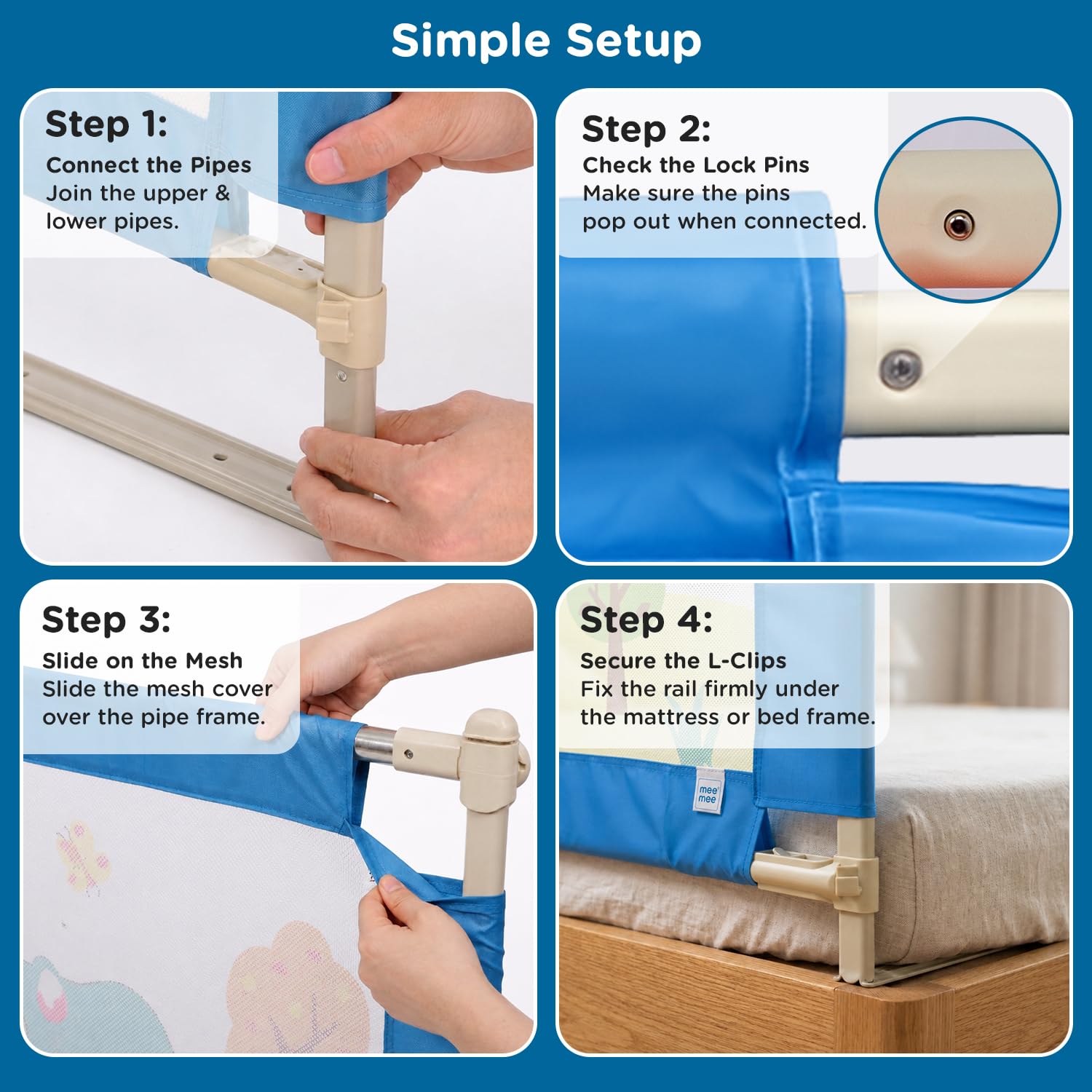 Mee Mee Bed Rail Guard 6 ft (180 × 72 cm) Adjustable Safety Rail for Babies Elephant Print