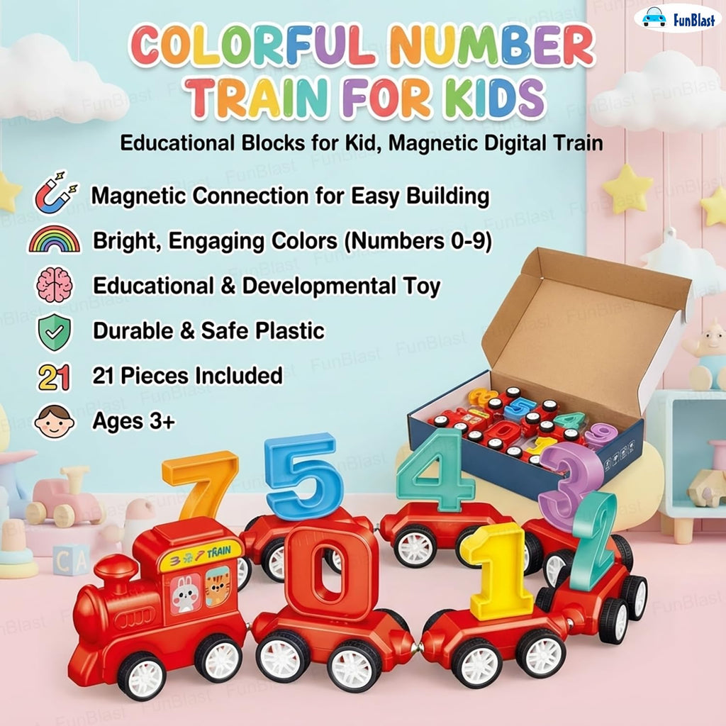 Magnetic Digital Number Train Toy – 21 Pcs Educational Learning Set for Kids 3+