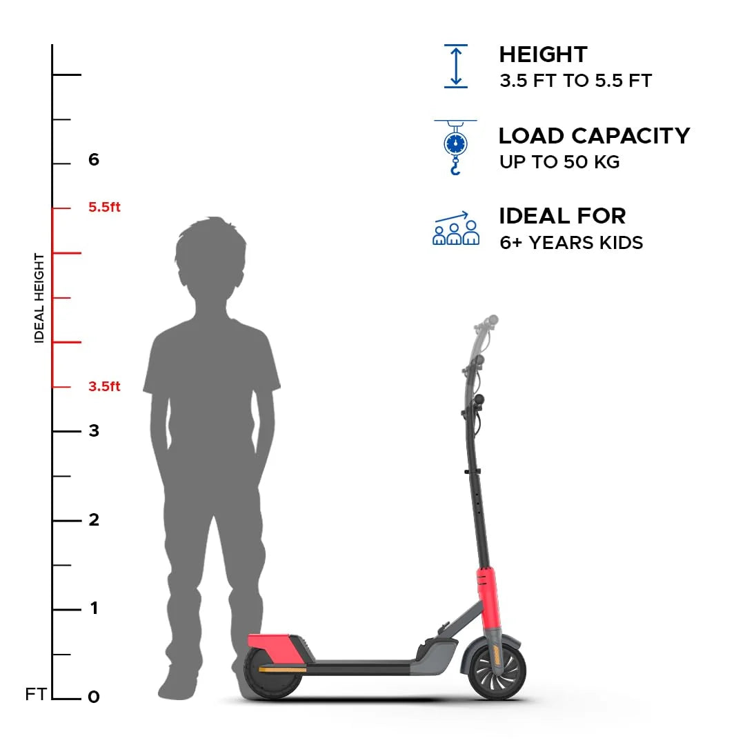EMotorad Lil E Junior Electric Kick Scooter for Kids 6+ – 100W Motor, 8 km Range, Foldable – Active Red