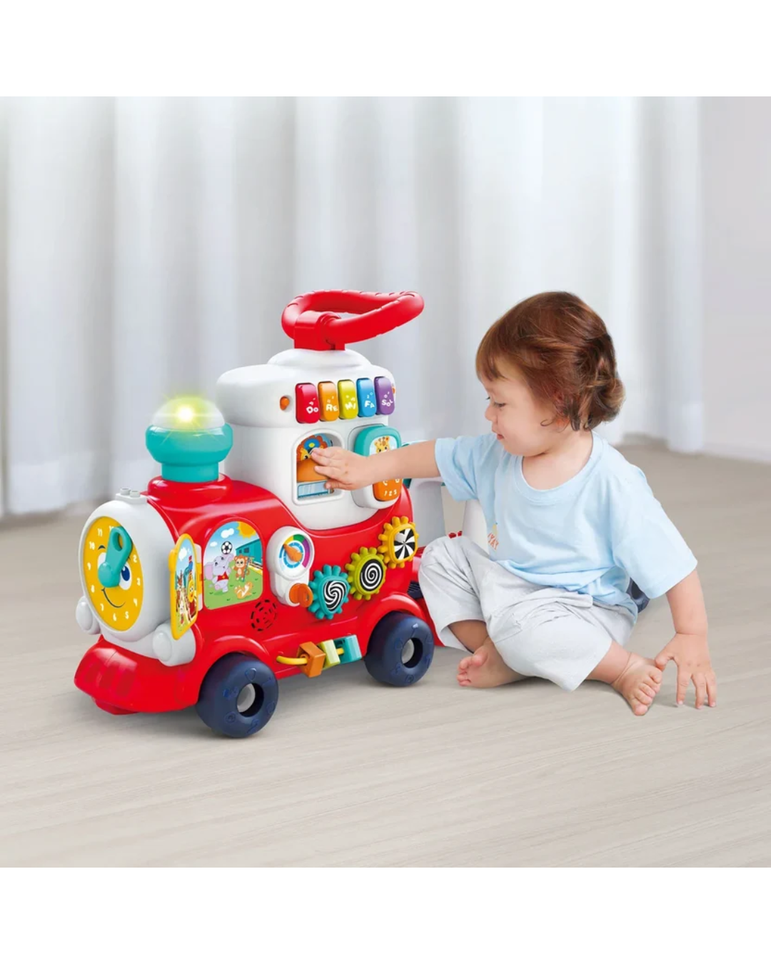 Hola 4 in 1 Push Walker & Ride-On Learning Train for Toddlers Musical Activity Walker 12-36 Months