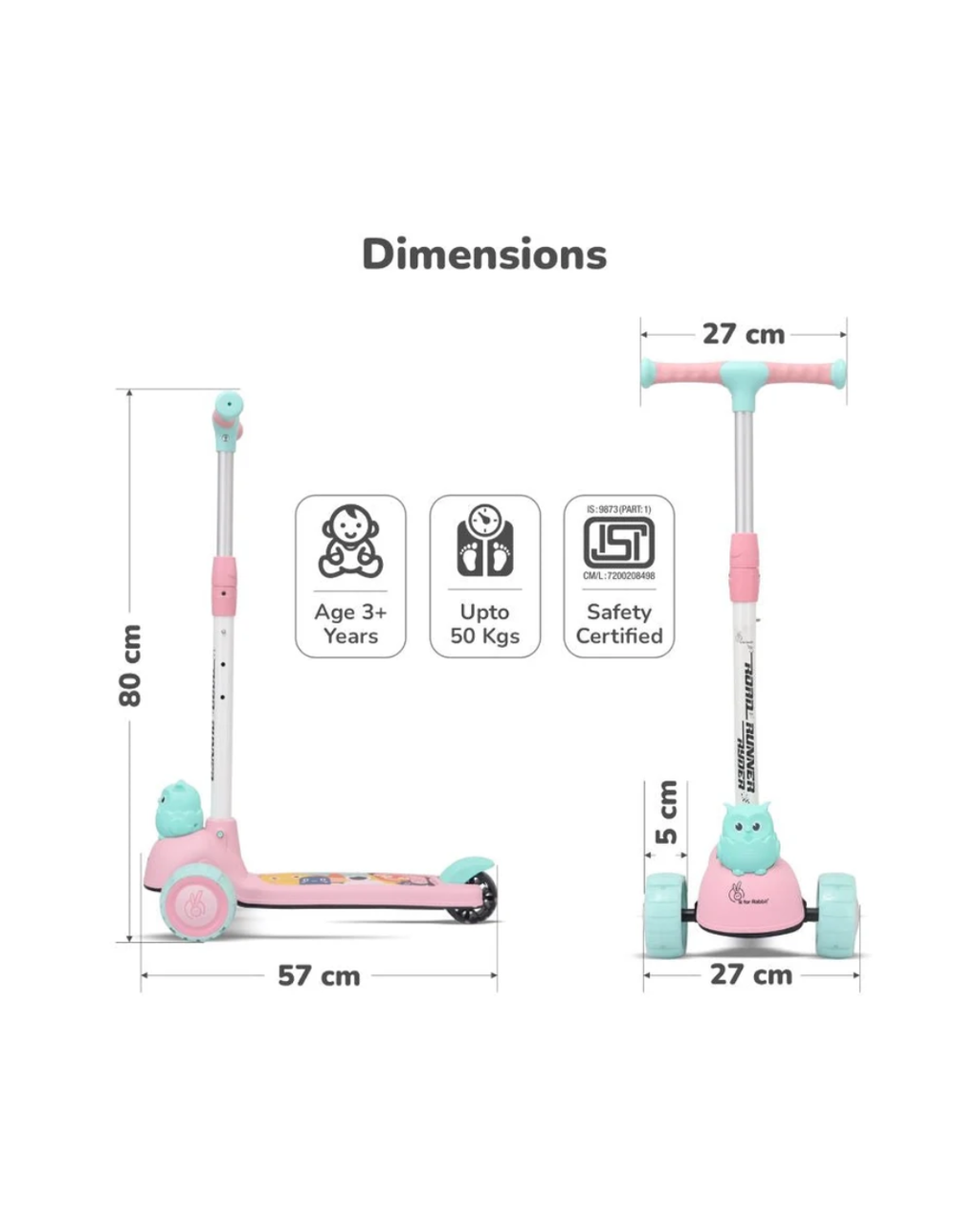 R For Rabbit Road Runner Ryder Scooter For Kids With PU LED Wheels Pink Blue
