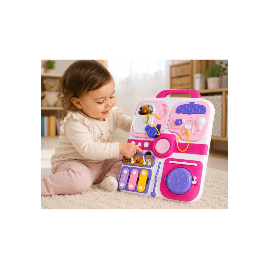 Abero Montessori Busy Board Sensory Activity Board with Switches, Locks, Buttons, Light & Learning Activities