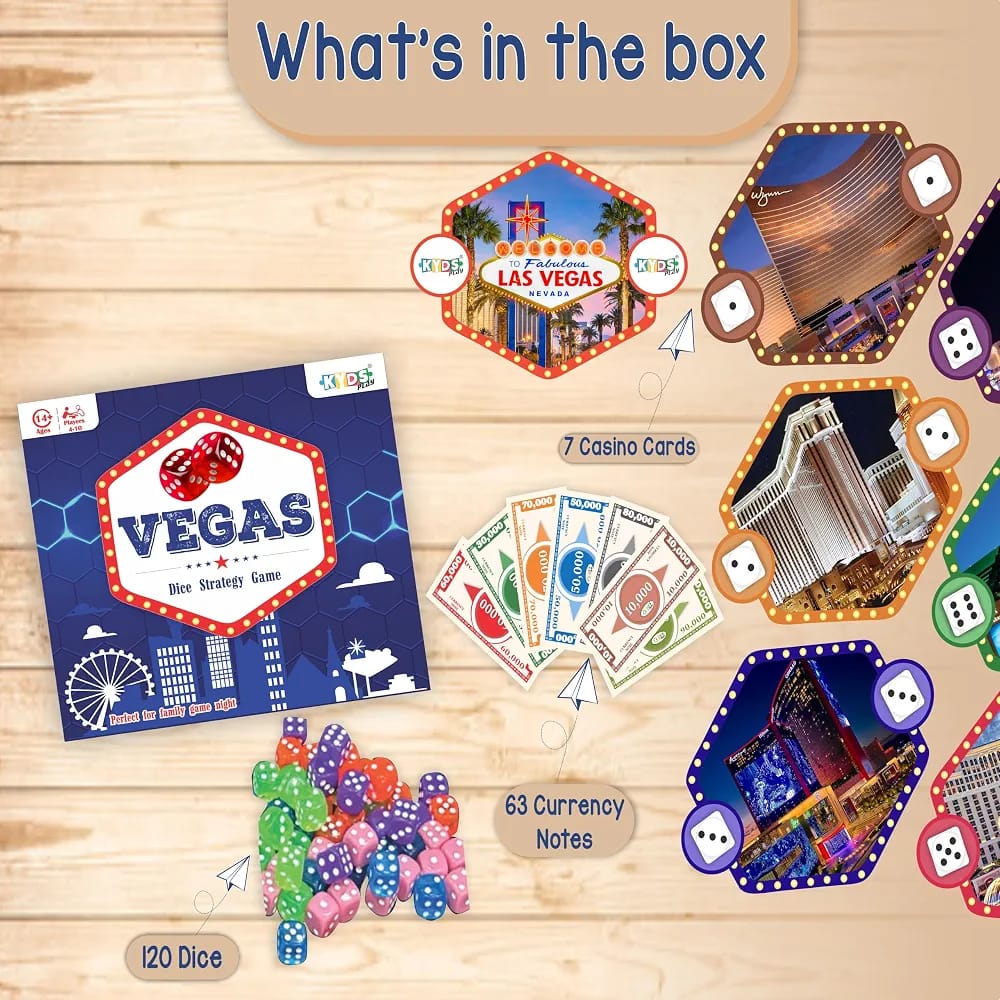 Vegas Dice Strategy Board Game for Groups & Families (4-10 Players, Ages 14+)