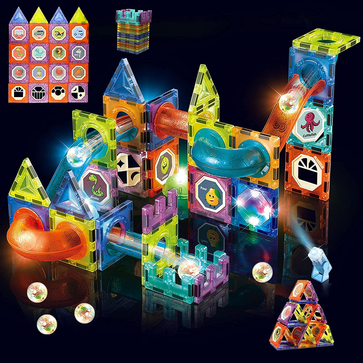 Rainbow Toys Light Magnetic Tiles- Building Blocks for Kids 110 Pcs