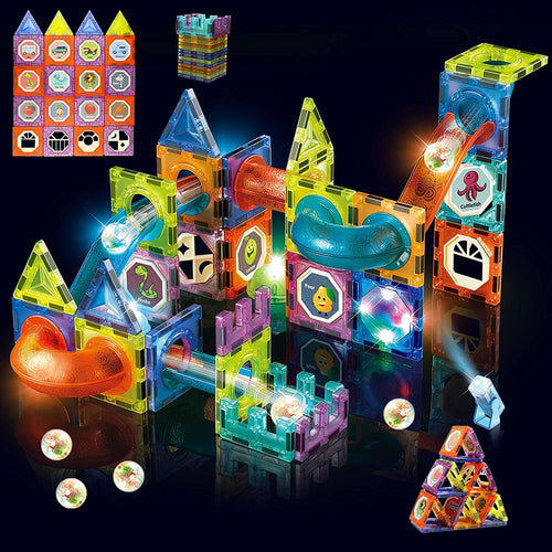 Rainbow Toys Light Magnetic Tiles- Building Blocks for Kids 110 Pcs