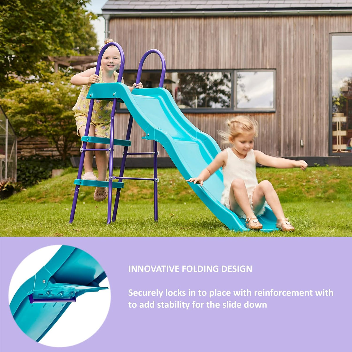 Plum Haumea 6ft Kids Slide with Wavy Design, Powder-Coated Steel Frame & 3-Rung Ladder – Teal/Purple, 3+ Years