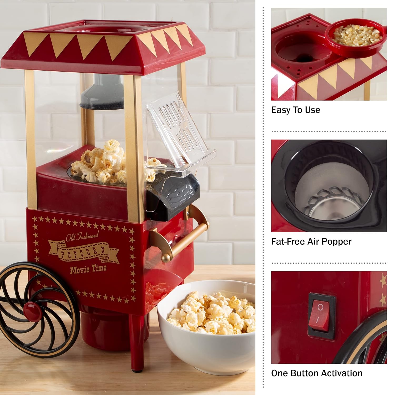 Rainbow Toys Air Popper Popcorn Maker Vintage-Style Countertop Popper Machine
