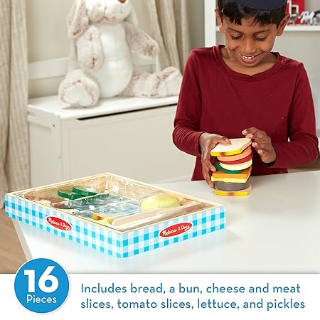 Melissa & Doug Sandwich-Making Set (Wooden Play Food, Wooden Storage Tray, High-Quality Materials, 17 Pieces)