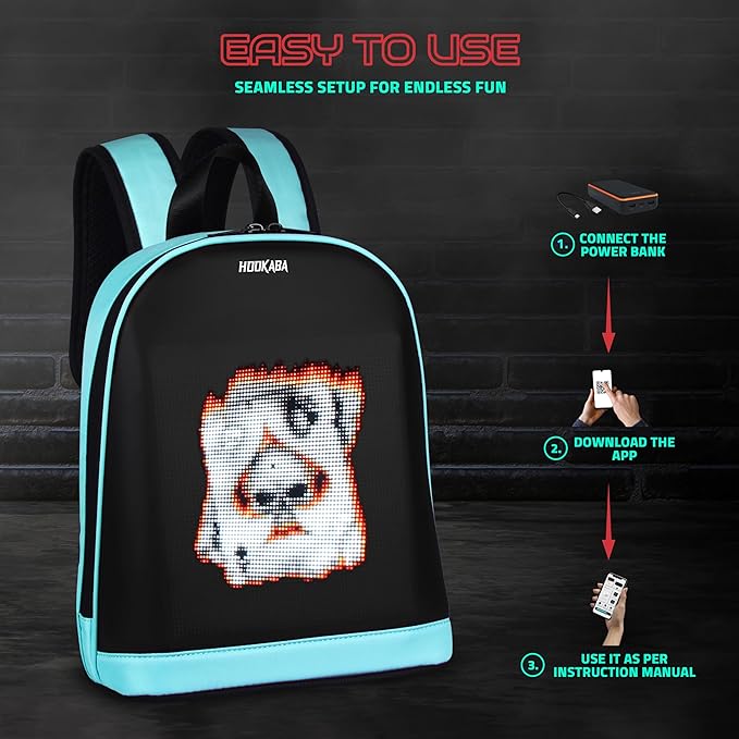 Hookaba Bold Bling LED Backpack For Kids 8L Smart Display Bag With Programmable Screen, App Control & Water Resistant Blue