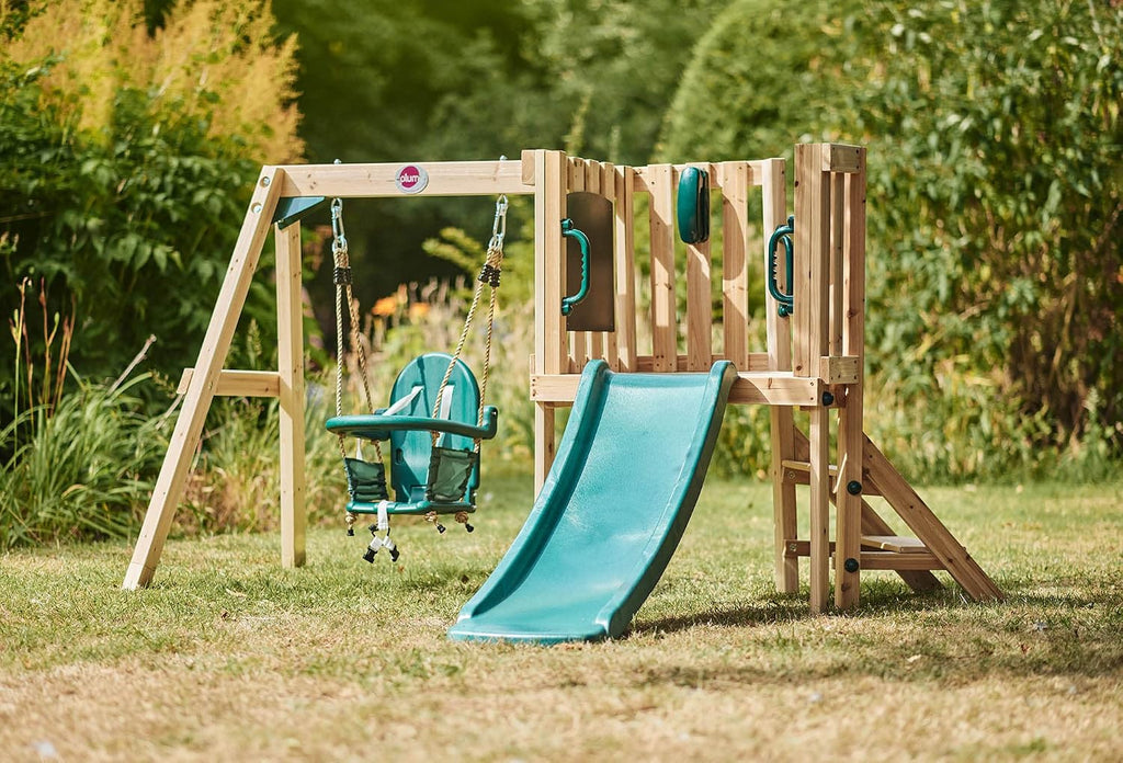 Plum Junior Wooden Activity Centre with Baby Swing & 4ft Slide | Outdoor Playset for Kids Ages 12 Months+