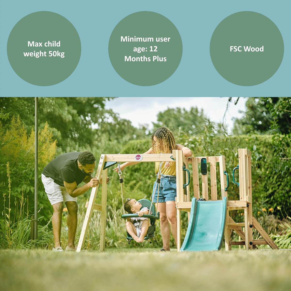 Plum Junior Wooden Activity Centre with Baby Swing & 4ft Slide | Outdoor Playset for Kids Ages 12 Months+