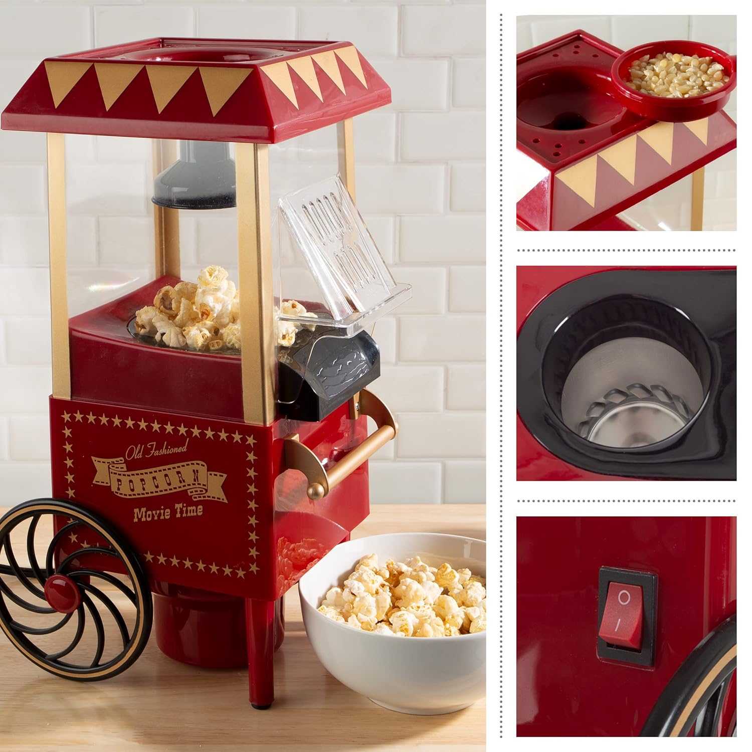 Rainbow Toys Air Popper Popcorn Maker Vintage-Style Countertop Popper Machine