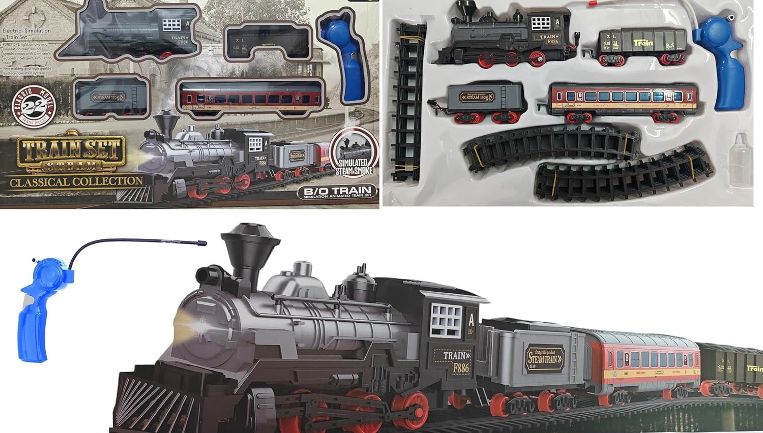 Claccic Model Remote Control Train & Track Set Simulation Smoke Locomotive Engine
