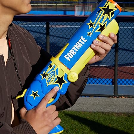 Nerf Fortnite Half Tone Hero Blaster, Bonus Code to Unlock Half Tone Hero Wrap in The Game, Break Open Loading, 12 Nerf Elite Darts, Fortnite Gun