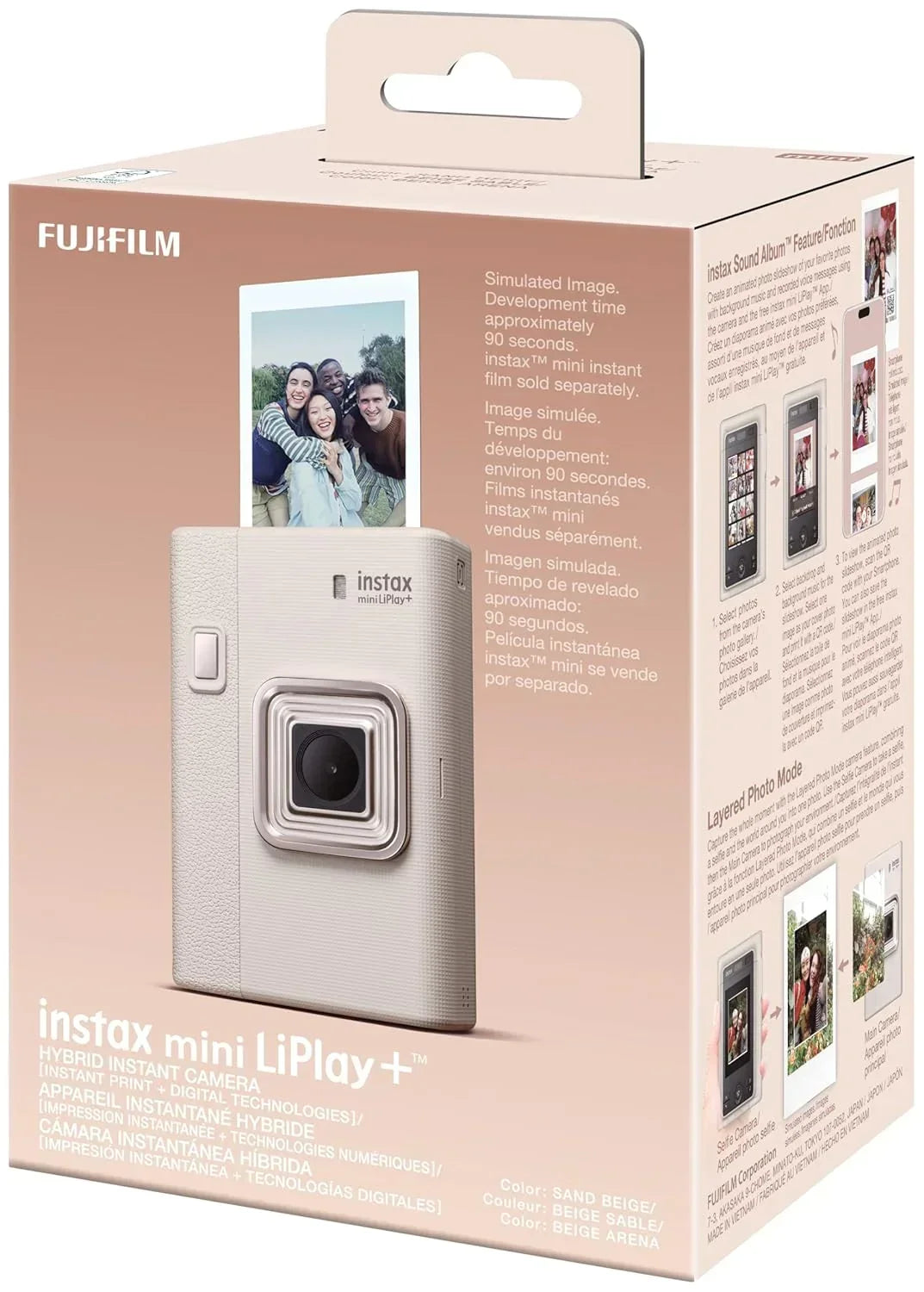 Fujifilm Instax Mini LiPlay+,  Sand Beige Hybrid Instant Camera with Bluetooth & Sound Capture