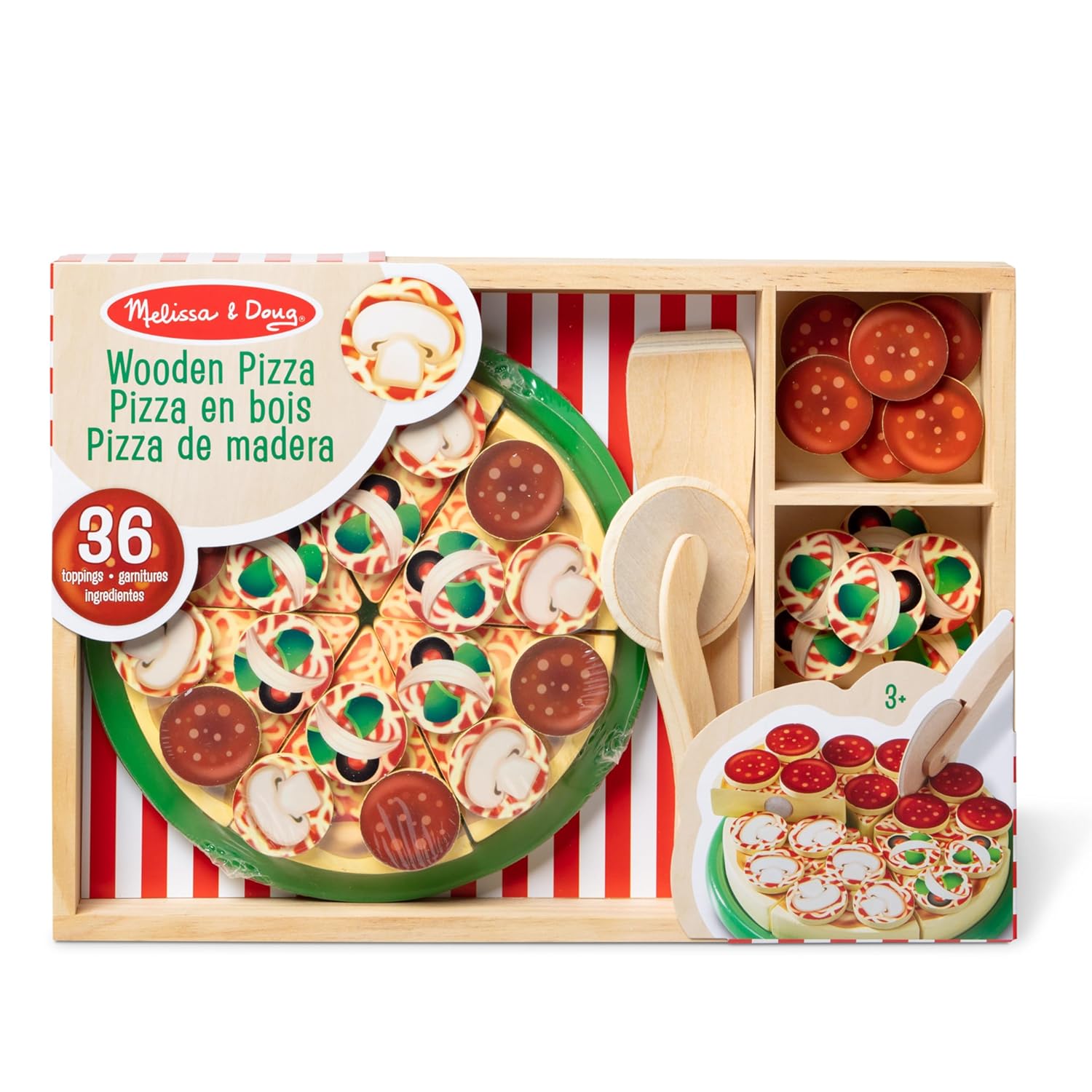 Melissa & Doug Pizza Party Wooden Play Food (Pretend Play Pizza Set, Self-Sticking Tabs,)
