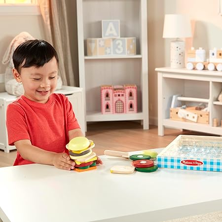 Melissa & Doug Sandwich-Making Set (Wooden Play Food, Wooden Storage Tray, High-Quality Materials, 17 Pieces)
