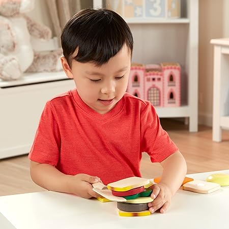 Melissa & Doug Sandwich-Making Set (Wooden Play Food, Wooden Storage Tray, High-Quality Materials, 17 Pieces)