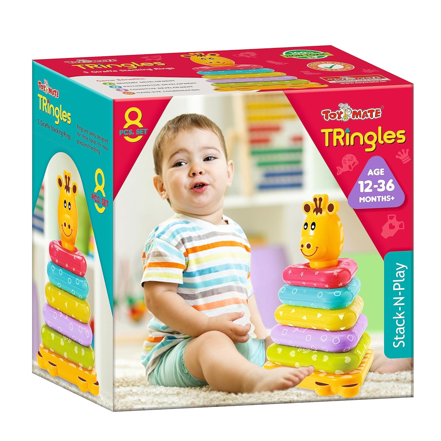 Toymate TRingles- 8 Pcs Set-Stack N Play Shaped Stacking Rings Set