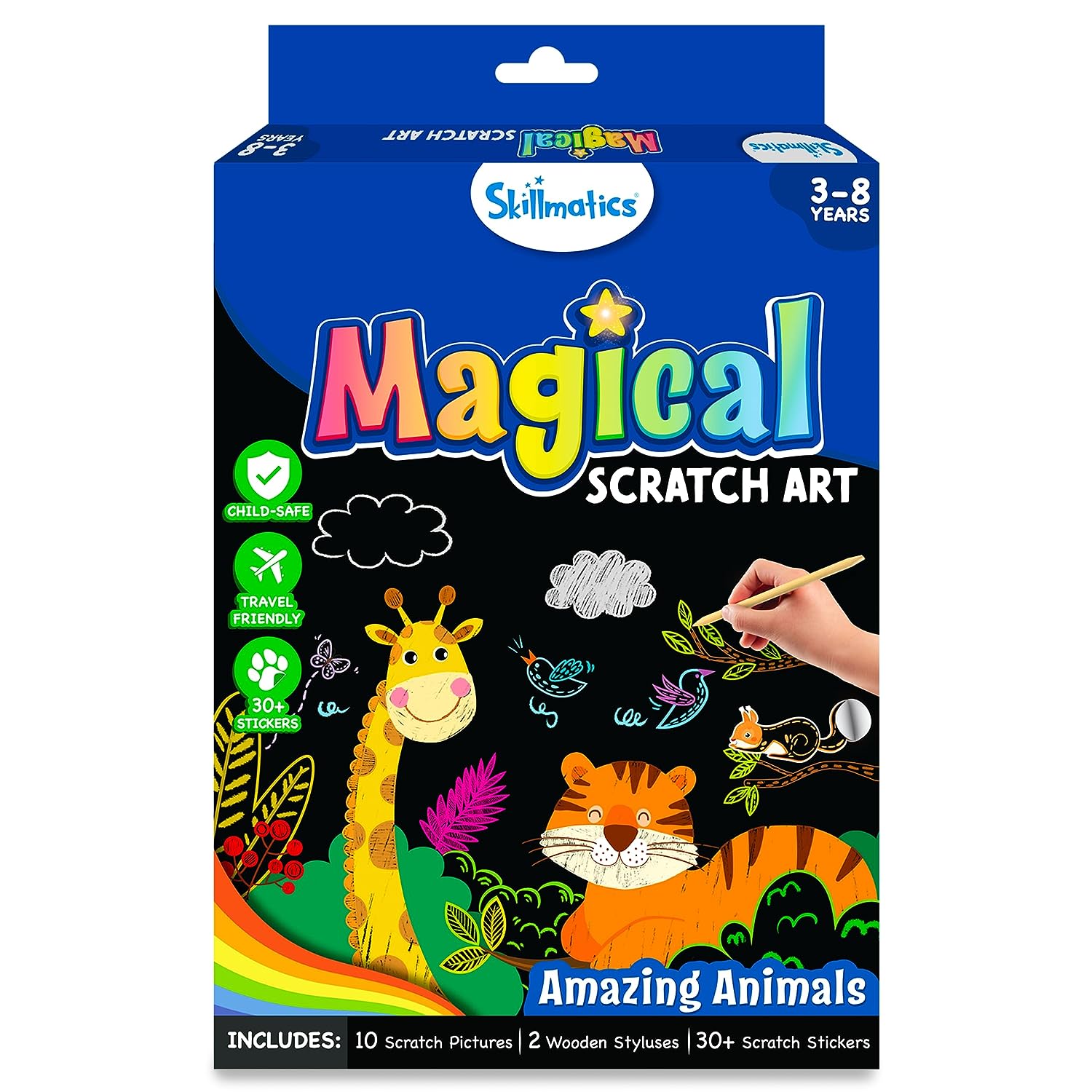 Skillmatics Magical Scratch Art Book - Animals DIY Activity & Stickers Craft Kits
