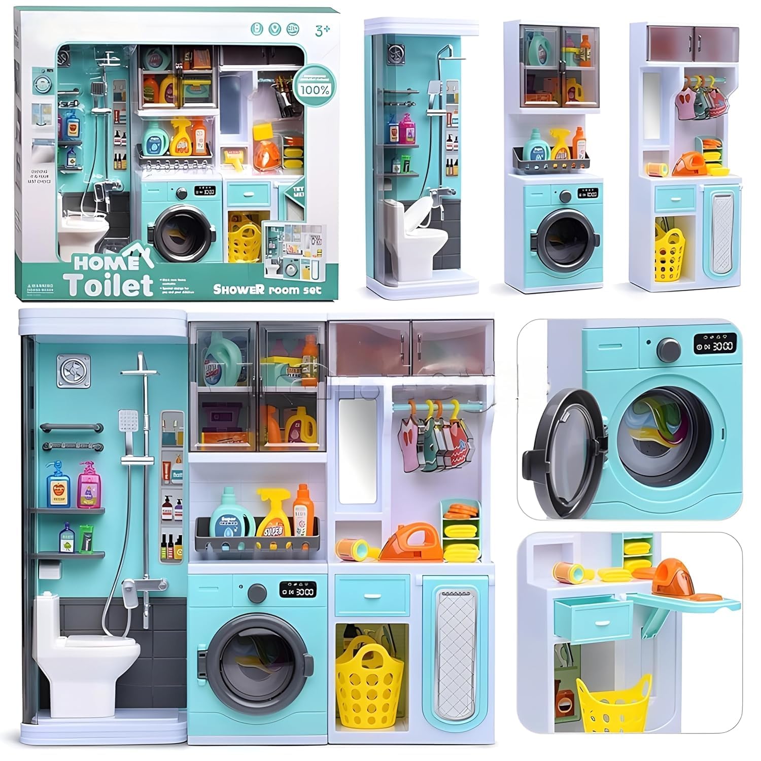 Lumo Bathroom Playset Home Toilet, Shower & Washing Machine with Light & Sound Pretend Play Set with Accessories
