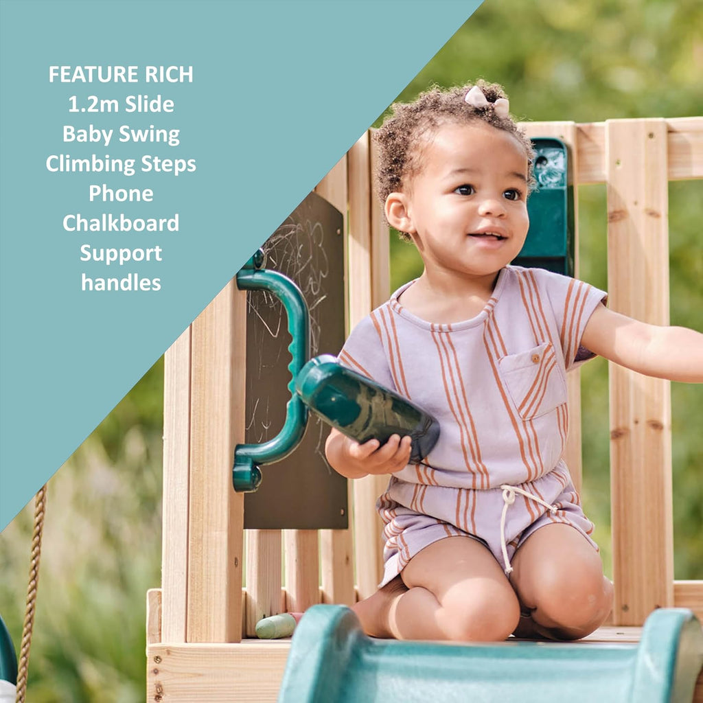 Plum Junior Wooden Activity Centre with Baby Swing & 4ft Slide | Outdoor Playset for Kids Ages 12 Months+