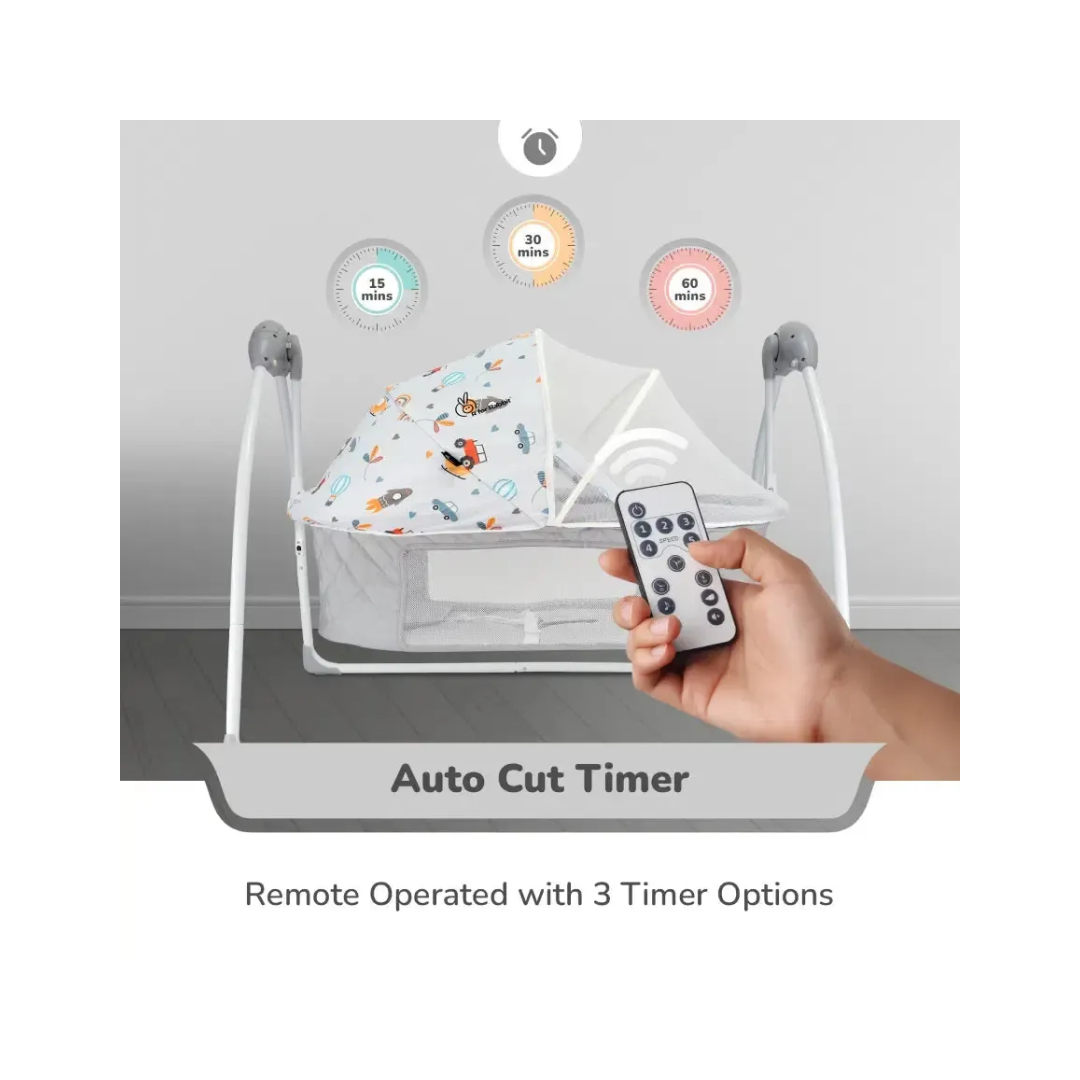 R for Rabbit Lullabies Plus Baby Cradle Auto Swing With Remote Control Grey