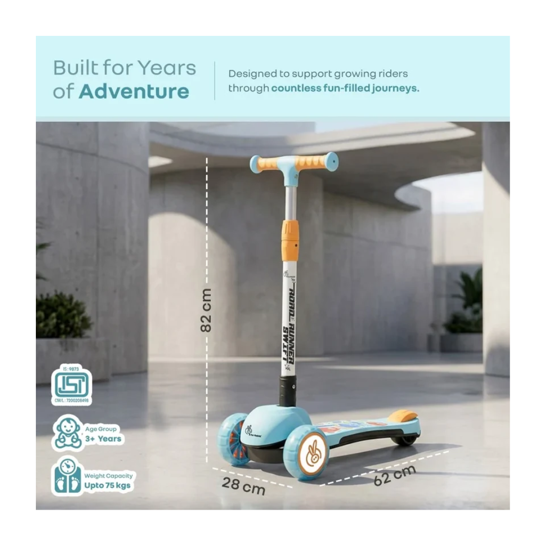 R for Rabbit Road Runner Swift Kids Kick Scooter with LED Wheels Blue Orange 3+ Years