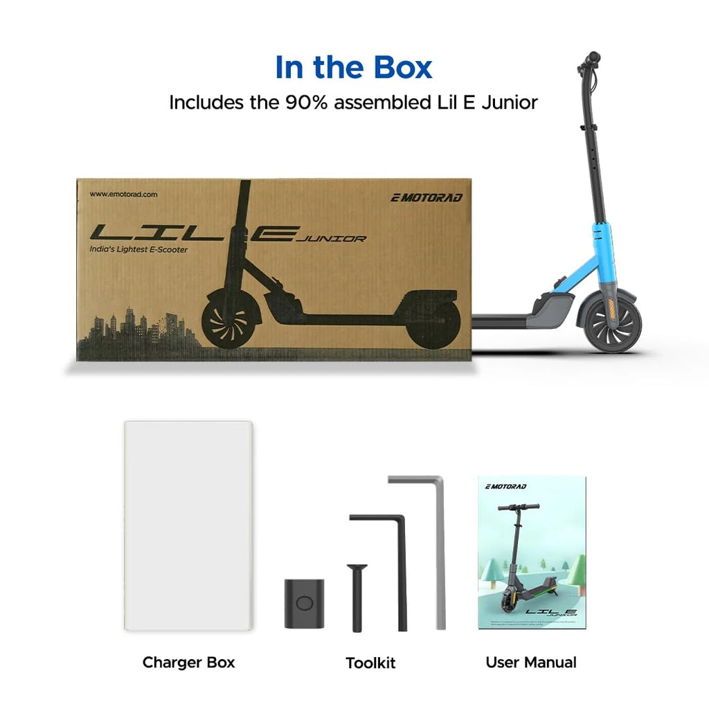 EMotorad Lil E Junior Electric Kick Scooter for Kids 6+ – 100W Motor, 8 km Range, Foldable – Sporty Blue