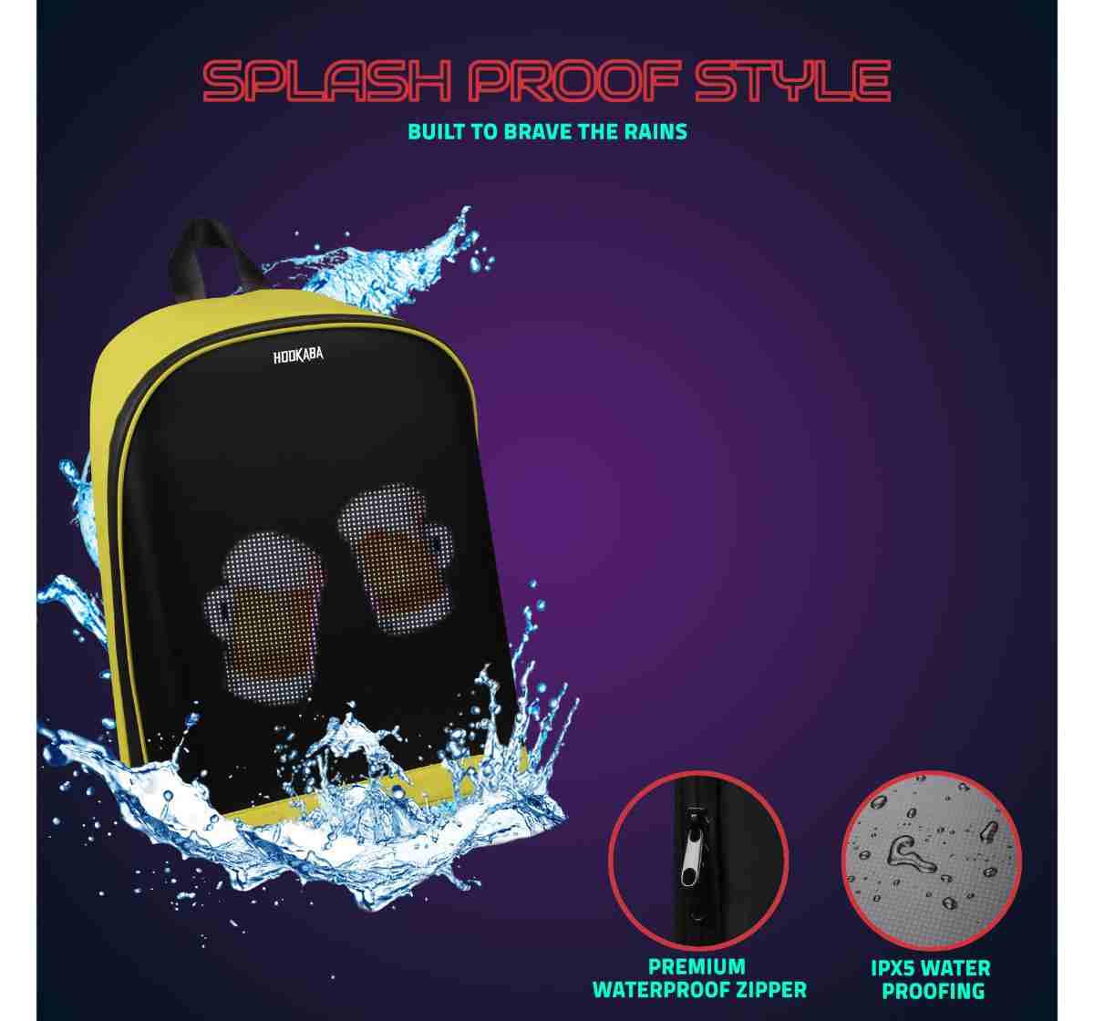 Hookaba Urban Buzz Yellow LED 16.8 Ltr Backpack