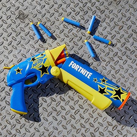 Nerf Fortnite Half Tone Hero Blaster, Bonus Code to Unlock Half Tone Hero Wrap in The Game, Break Open Loading, 12 Nerf Elite Darts, Fortnite Gun