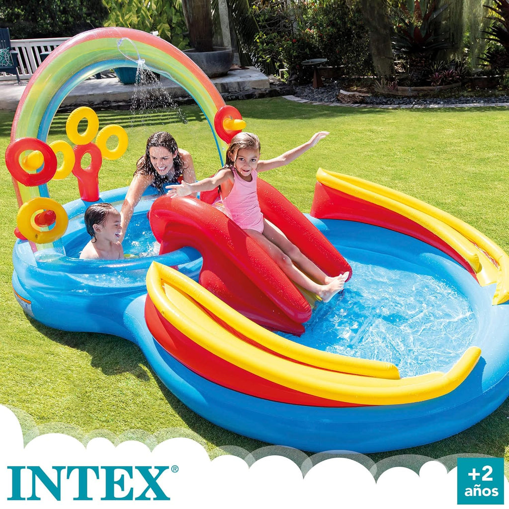 Intex Inflatable Rainbow Ring Water Play Centre, Multi Color Swimming Pool